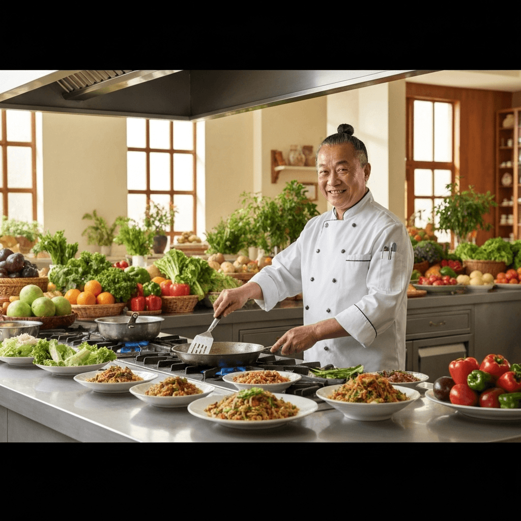 Chef preparando comida china